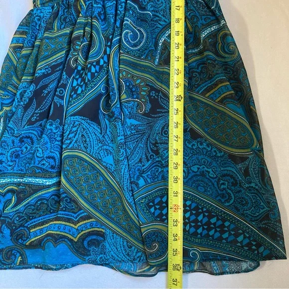 Studio I Paisley Midi Dress Blue  Green Sleeveless Empire Waist Pleated Sz 8 - Picture 8 of 16
